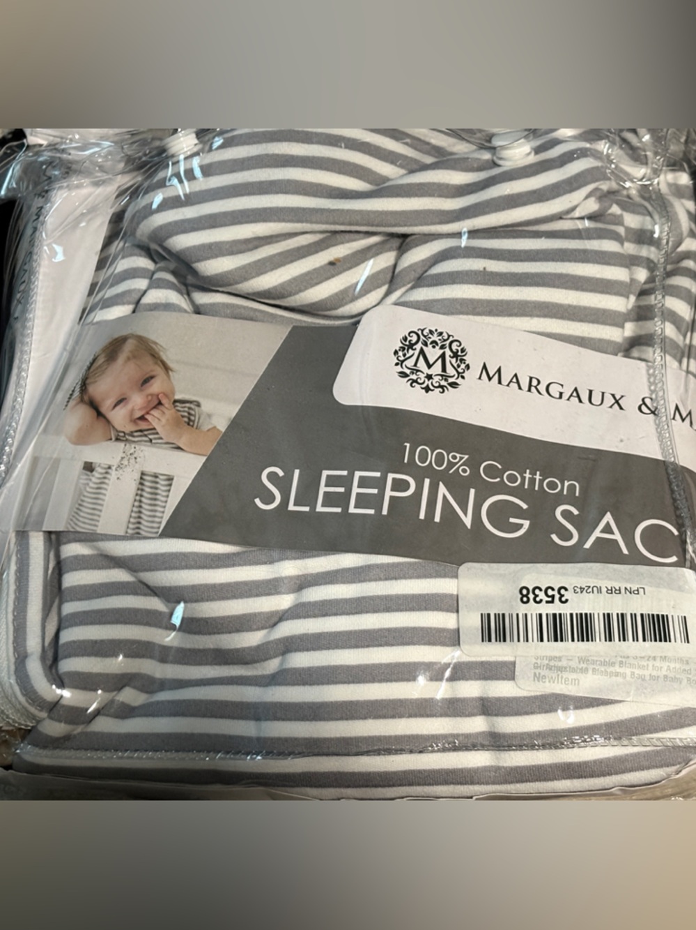 Margaux Gray & White Striped Kids Sleeping Sac